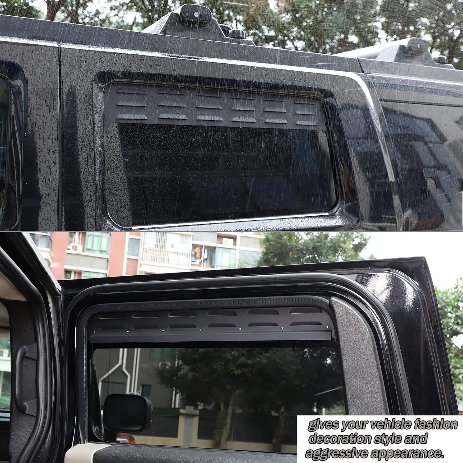 Car Rear Side Window Louvers Exterior Accessories Compatible with Hummer H2 2003-2009 ， Air Vent Scoop Shades Cover，Window Vents Screens Protector Cover (Black A)