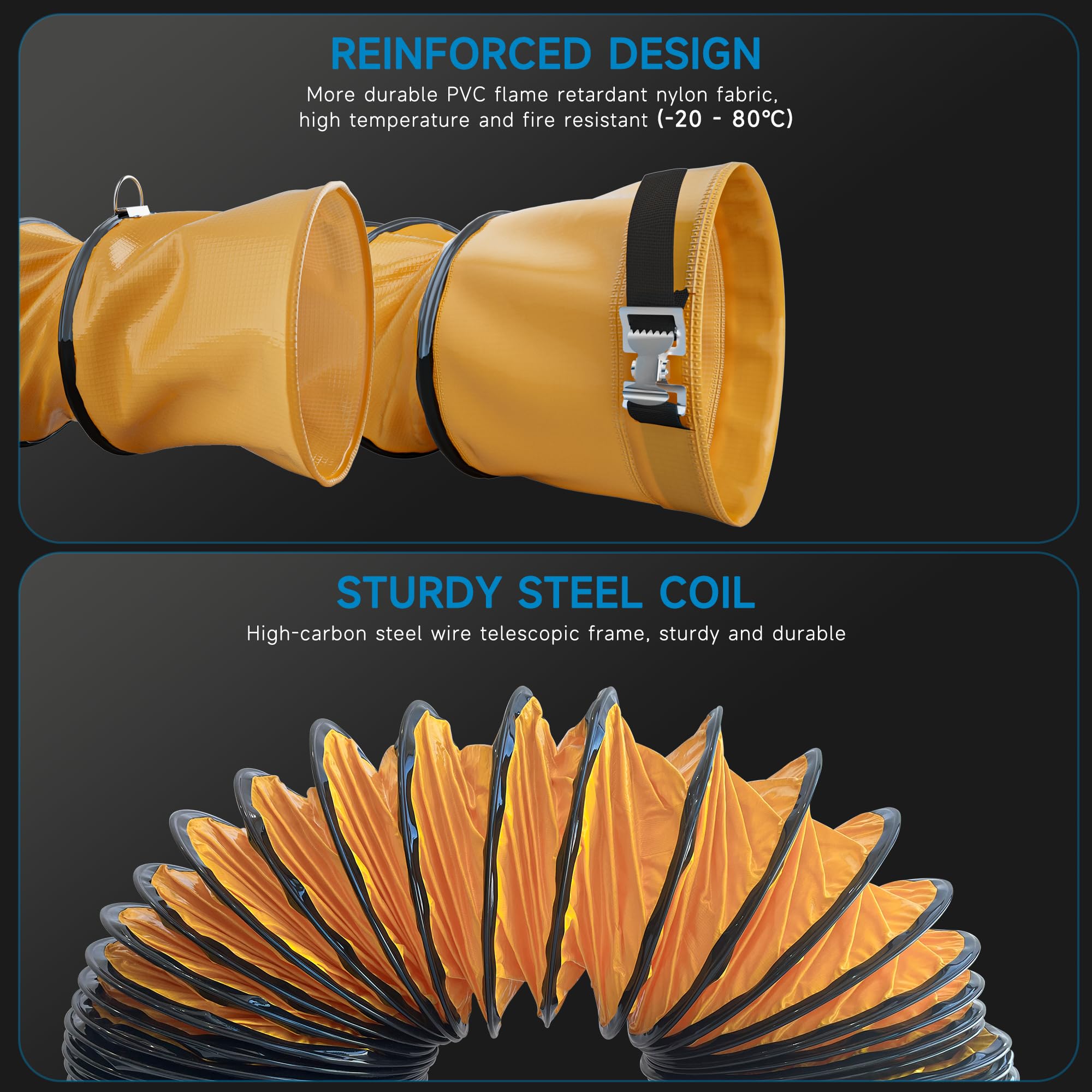 Hon&Guan 12 Inch PVC 25 FT Flexible Duct with Adjustable Rope and