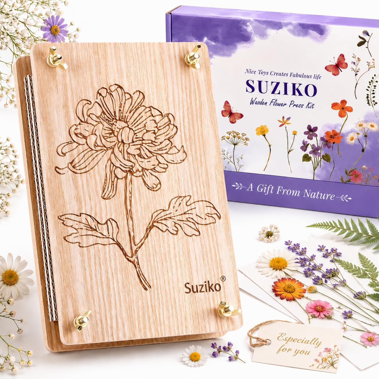 Suziko Large Flower Press Kit 10.8 x 6.9 inch for Adults, Flower and Plant Preservation Kit, Arts and Crafts for Adults Leaf Press, Great Gift for Lovers