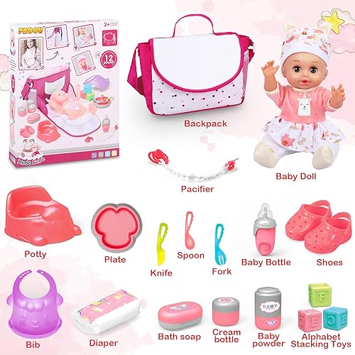 Miniatura 9 de Juego de 18 piezas de baño para muñecas de bebé, bañera, albornoz, juguetes de baño, biberón y más, juego de simulación para niñas de 3 a 6 años