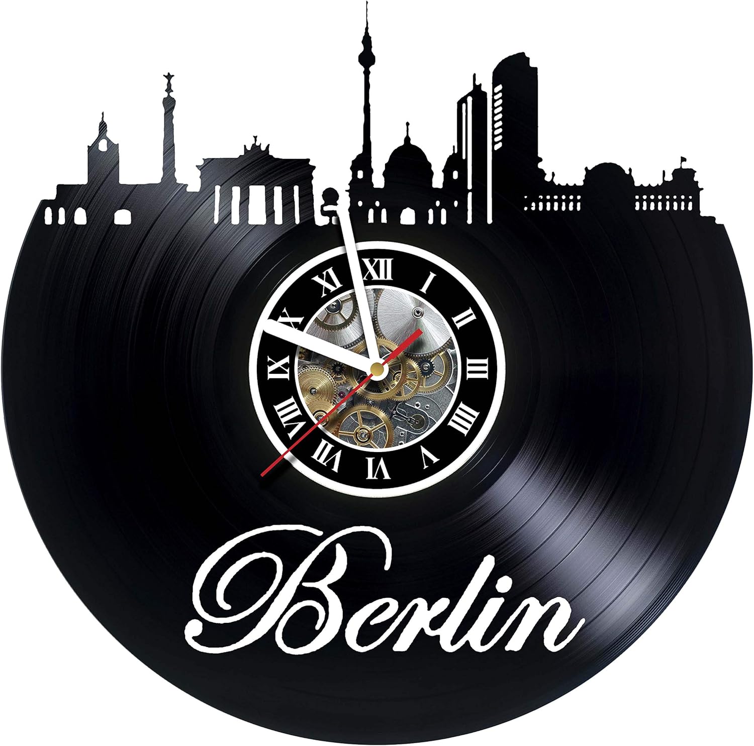 Berlin – Germany - Skyline – Handmade Vinyl Record Wall Clock - Artwork Gift idea for Birthday, Christmas, Women, Men, Friends, Girlfriend Boyfriend and Teens - Living Kids Room Nursery