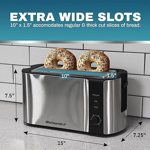 Miniatura 9 de Elite Gourmet ECT2145 Tostadora de 2 rebanadas de ranura extra ancha, funciones de recalentamiento, descongelación y cancelación, 6 ajustes de