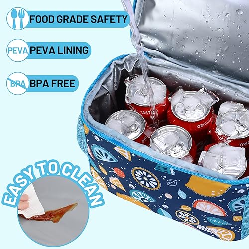 Miniatura 3 de MIER Lonchera para niños y niñas, con aislamiento, lonchera para niños, para la escuela, picnic, viajes al aire libre, compartimentos dobles, azul