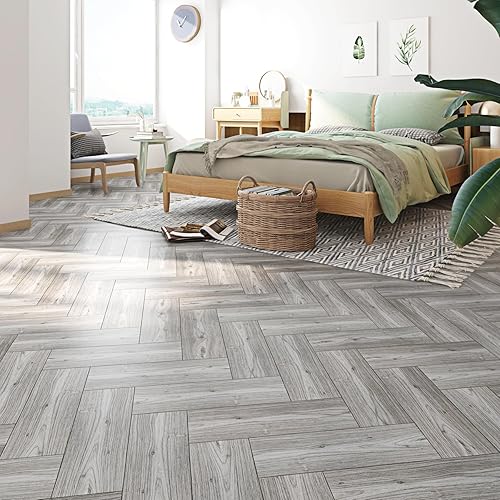 Miniatura 4 de Livelynine 16 piezas de 6 x 36 pulgadas, azulejos de suelo de madera gris para despegar y pegar, azulejos de vinilo impermeables para despegar