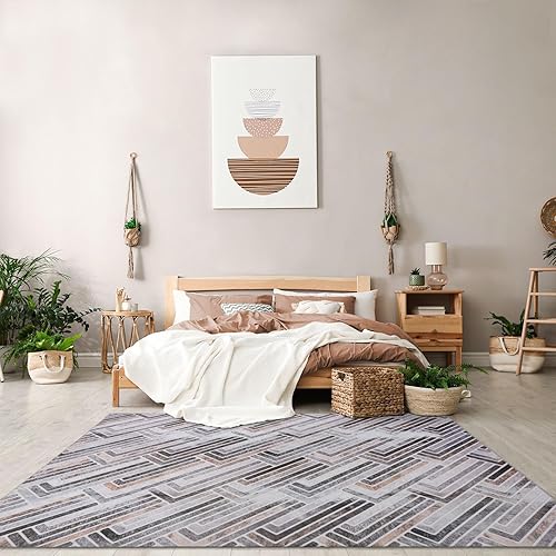 Miniatura 9 de DECOMALL Coronado - Alfombras lavables a máquina, diseño geométrico moderno, alfombra de retazos de piel de vaca sintética para sala de estar,