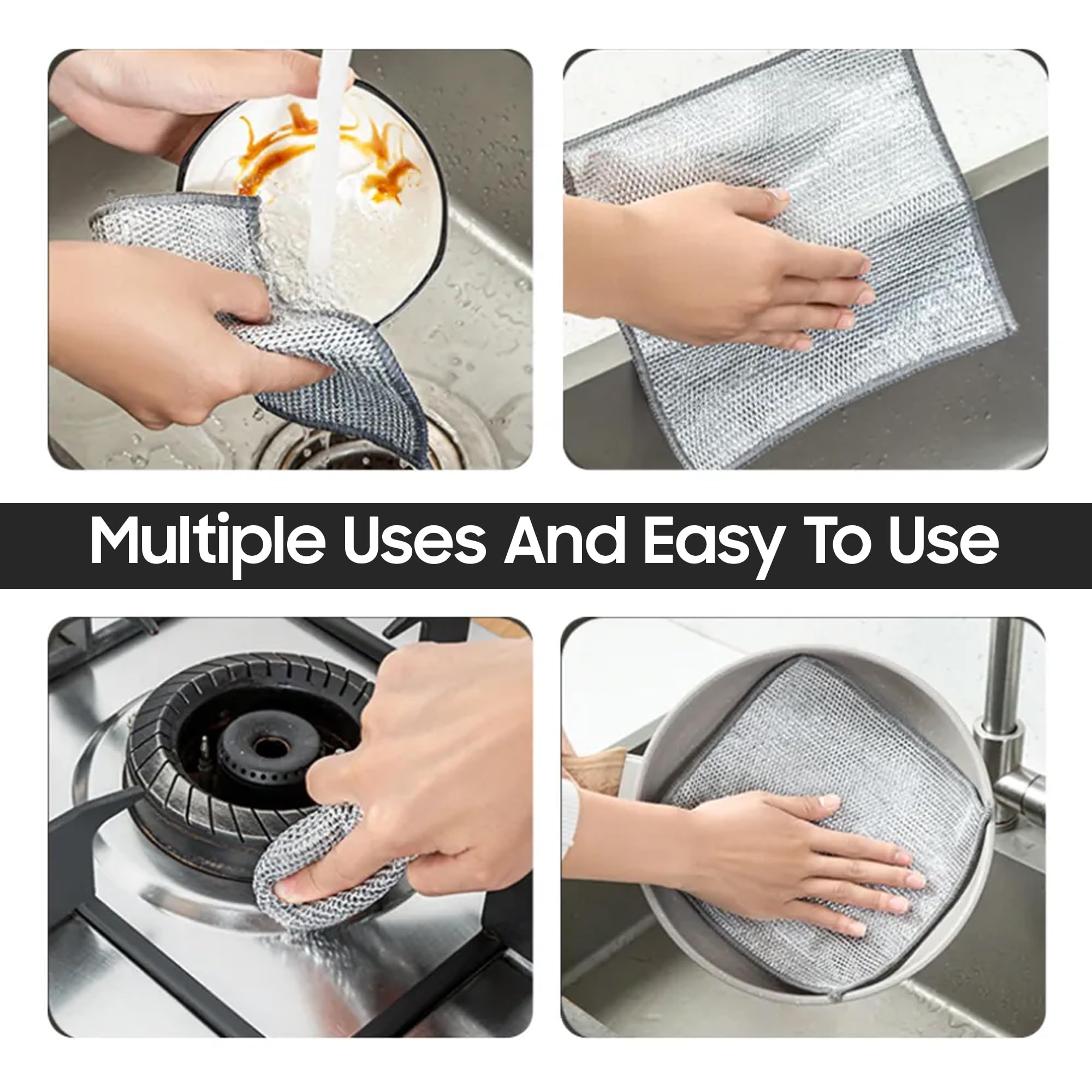 SHITHI ENTERPRISES Kitchen Multipurpose Reusable Wire Dishwashing Rags Stainless Steel Dishcloth Scrubber for Washing Dishes, Kitchen, Stove Cleaning Stainless Steel Wired Scrubber (Pack of 10) 2