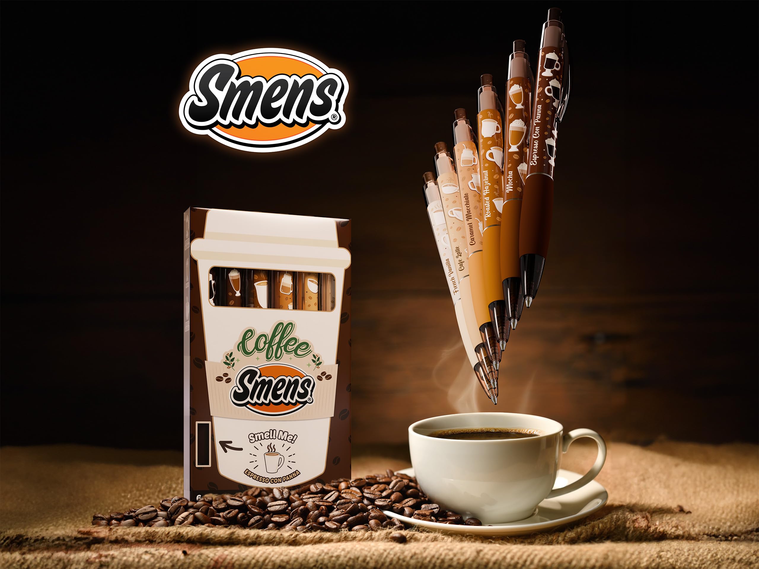 Scentco Coffee Smens - Gourmet Coffee-Scented Gel Pens, Black Ink, Medium Point, 6Pack Variety Set