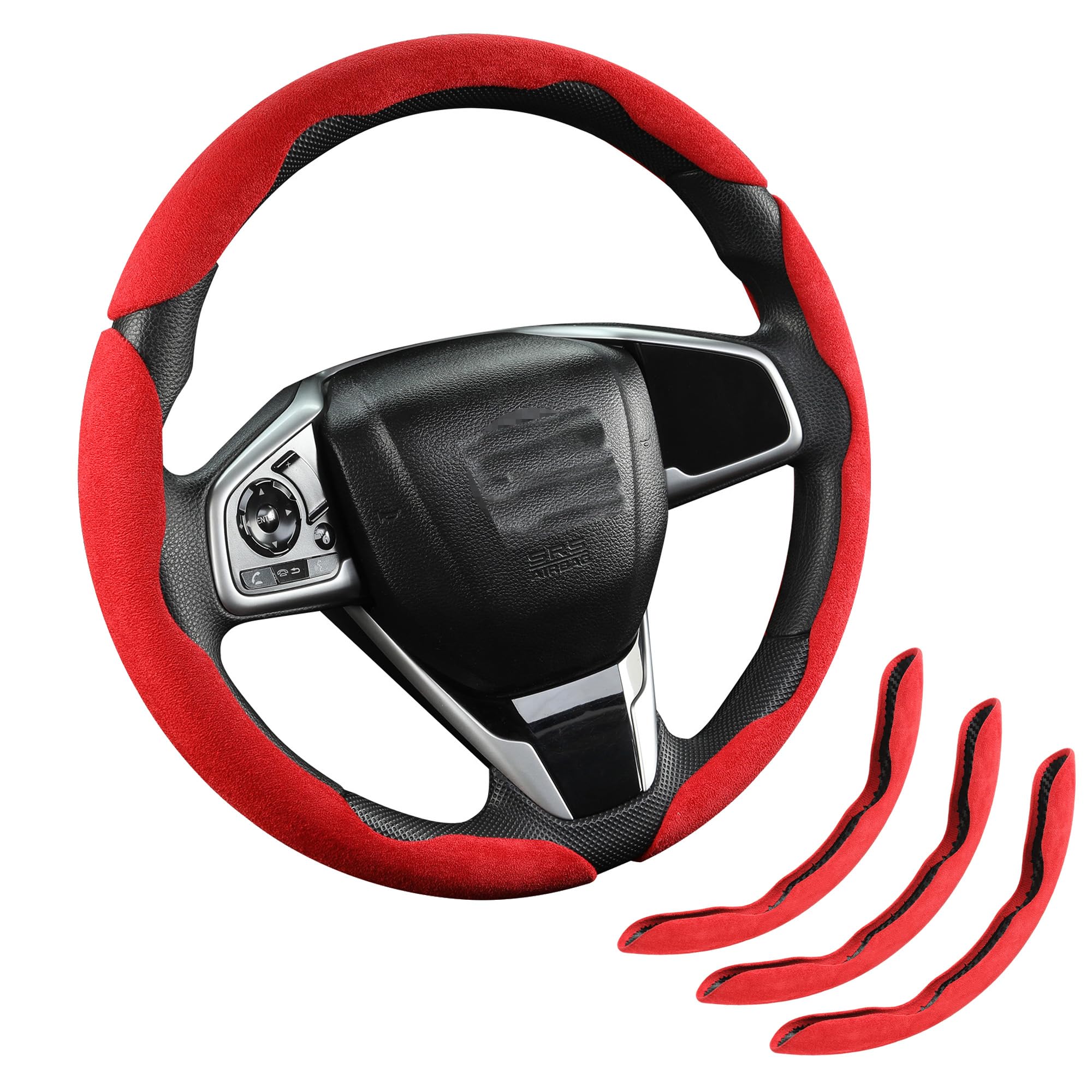 Photo 1 of INCMAD Premium Suede Car Steering Wheel Cover, Non-Slip Segmented, Suitable for Car, SUV, Truck, O/D Shape, 14.5-16inches Steering Wheel Protector,Universal Auto Accessories (red, 3pcs)