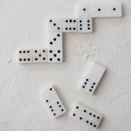 Miniatura 3 de Creative Co-Op Dominó de alabastro hecho a mano en bandeja de esteatita, detalles decorativos en blanco y negro, 9 pulgadas de largo x 3 pulgadas de