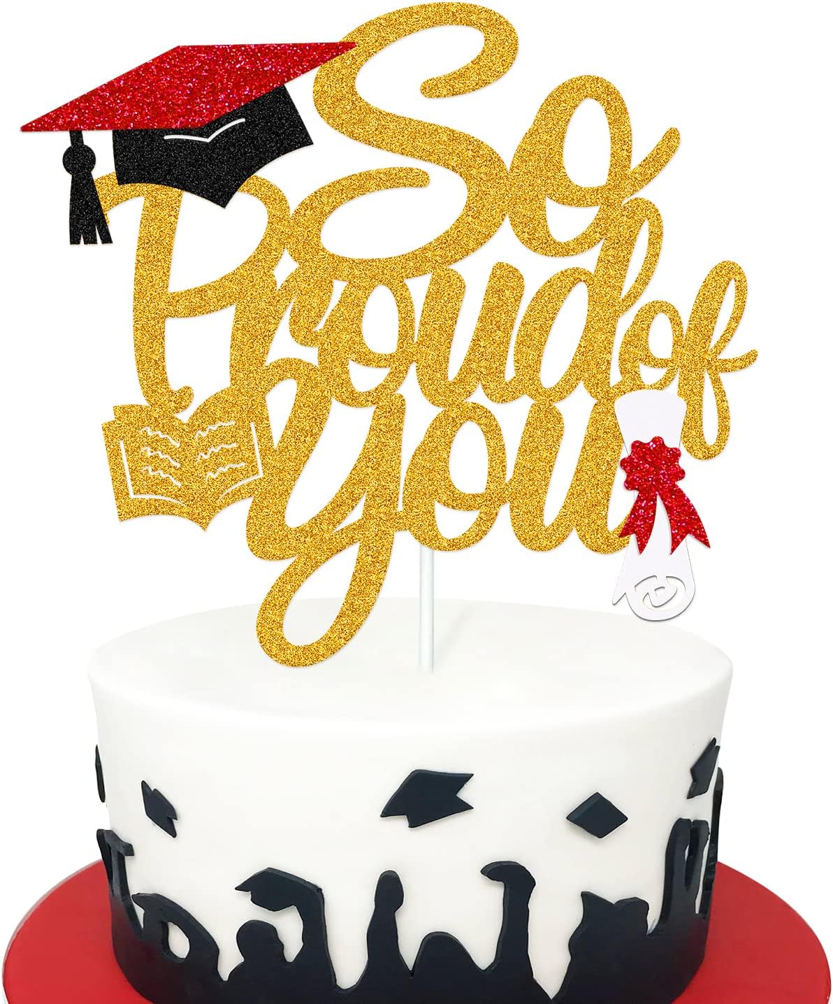 So Proud of You Cake Topper Congrats Grad Class of 2023 You Did It Congratulations Graduation Theme High School College Graduation Party Supplies Glitter Cake Decoration (Gold)