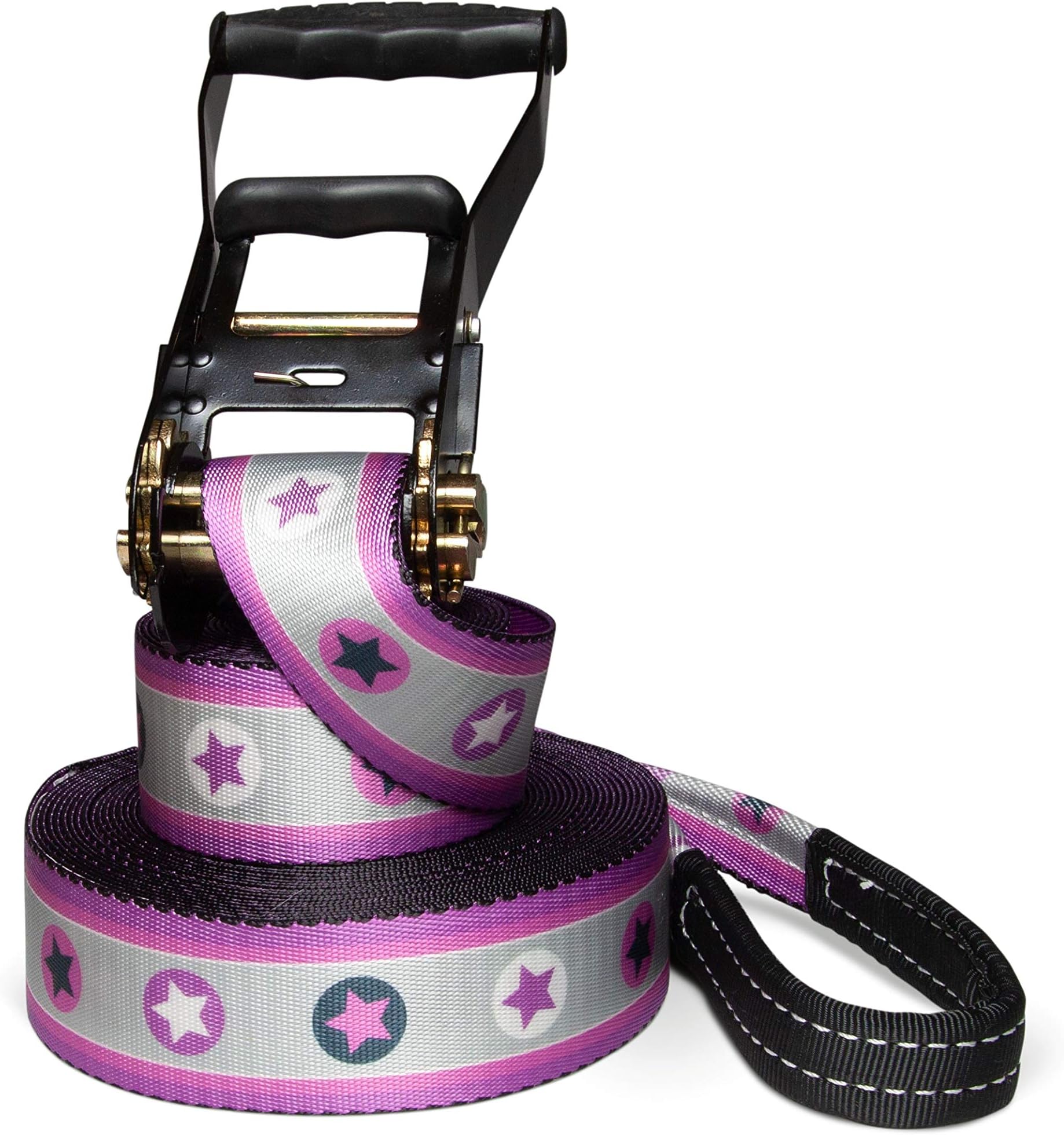 Secoroco Slackline Set Pink Stars, 15 Metre Length, Complete Set for Kids, Beginners and Families, Includes Rope and Carry Bag (15)
