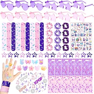 228 Pcs/12 Set Kpop Party Favors, Purple K-pop Birthday Decoration Supplies | Popular Singer Party Friendship Gifts Set, Heart Sunglasses Slap Bracelets, Disco Music Themed Bag Stuffers for Women