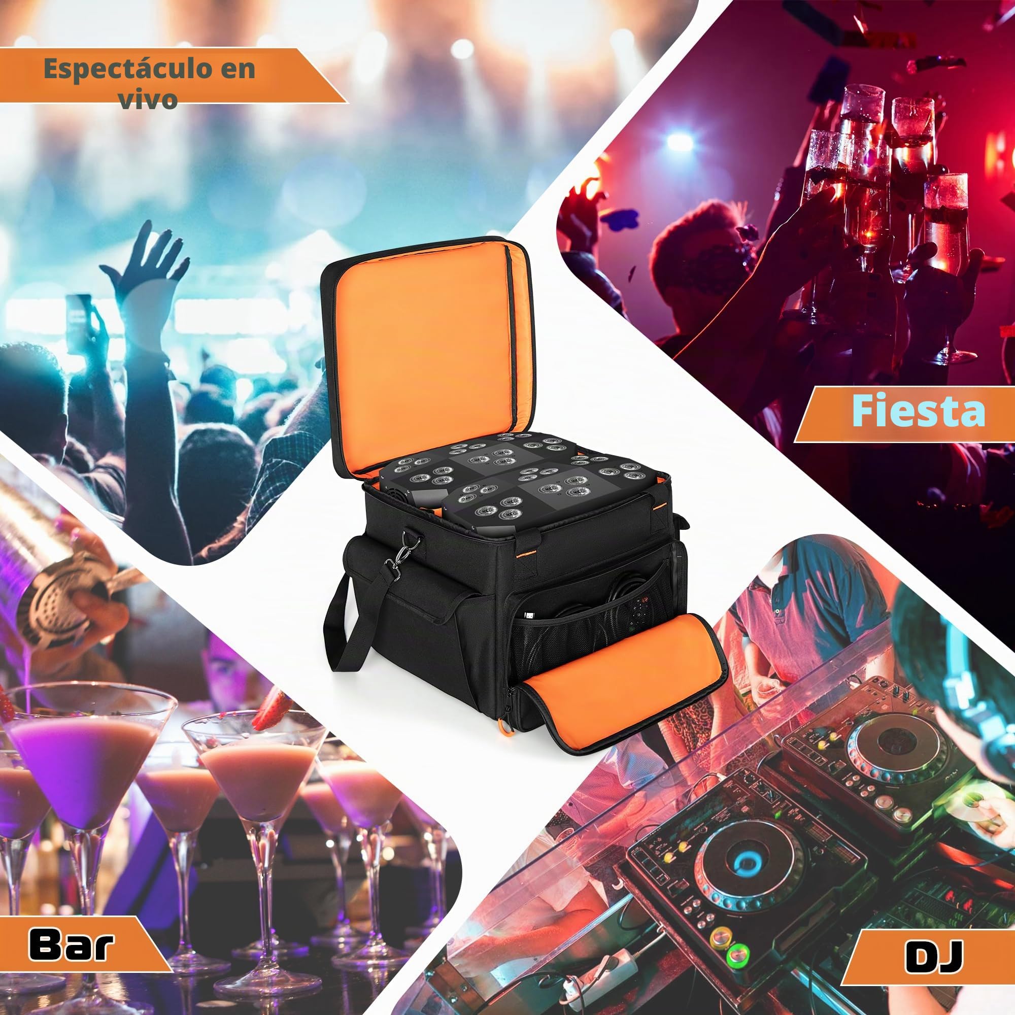 Luxja Bolsa para 2 Luces de Discoteca o Cabeza Móvil LED, Negro | Estuche de Transporte Luces de Fiesta con Divisor Interior y Bolsillos para Accesorios