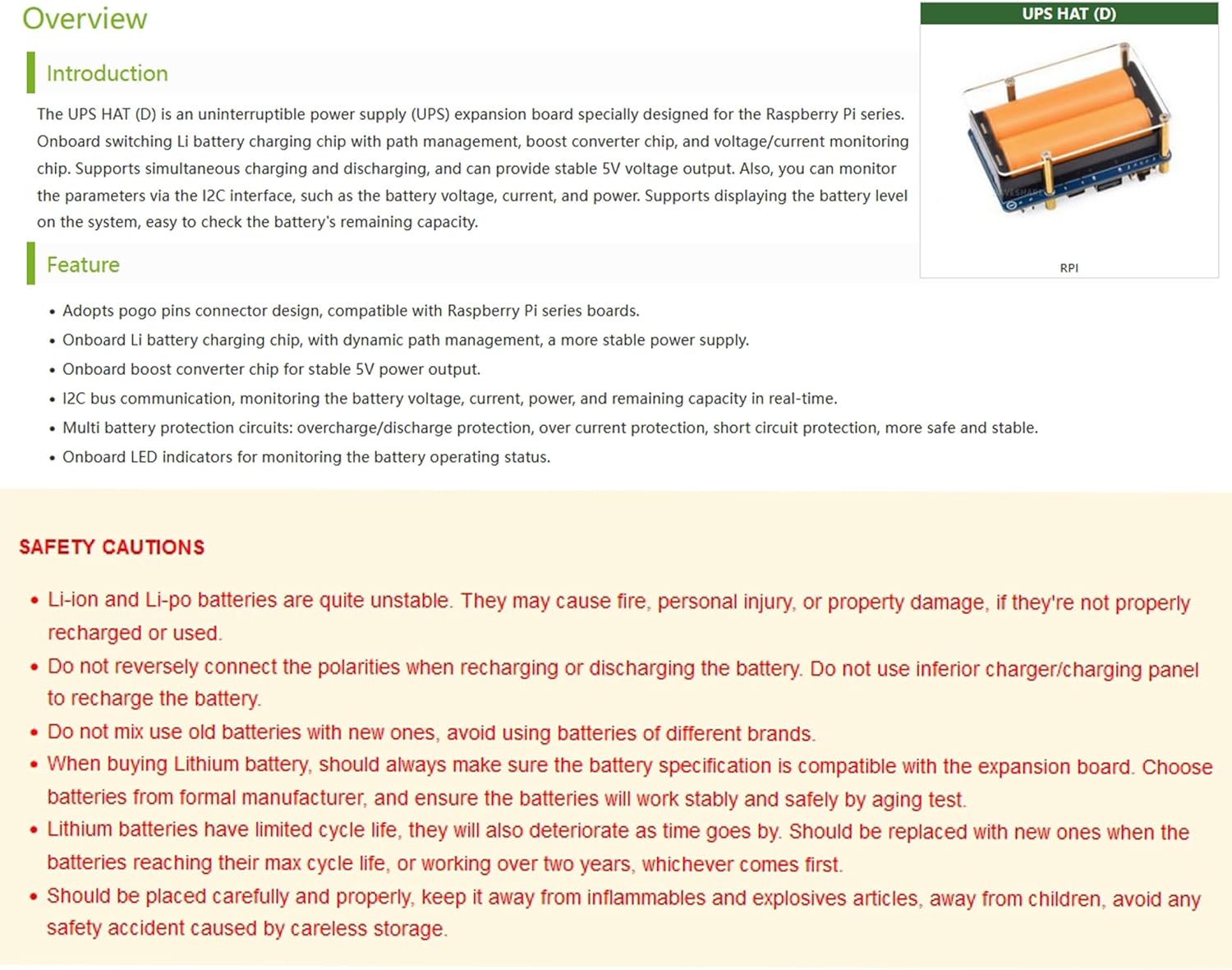 UPS HAT (D) for Raspberry Pi, 5V Uninterruptible Power Supply, Supports 21700 Li ba-tte-ry (NOT Included), Pogo Pins Connector Design Compatible with Raspberry Pi 4B/3B+/3B,etc.
