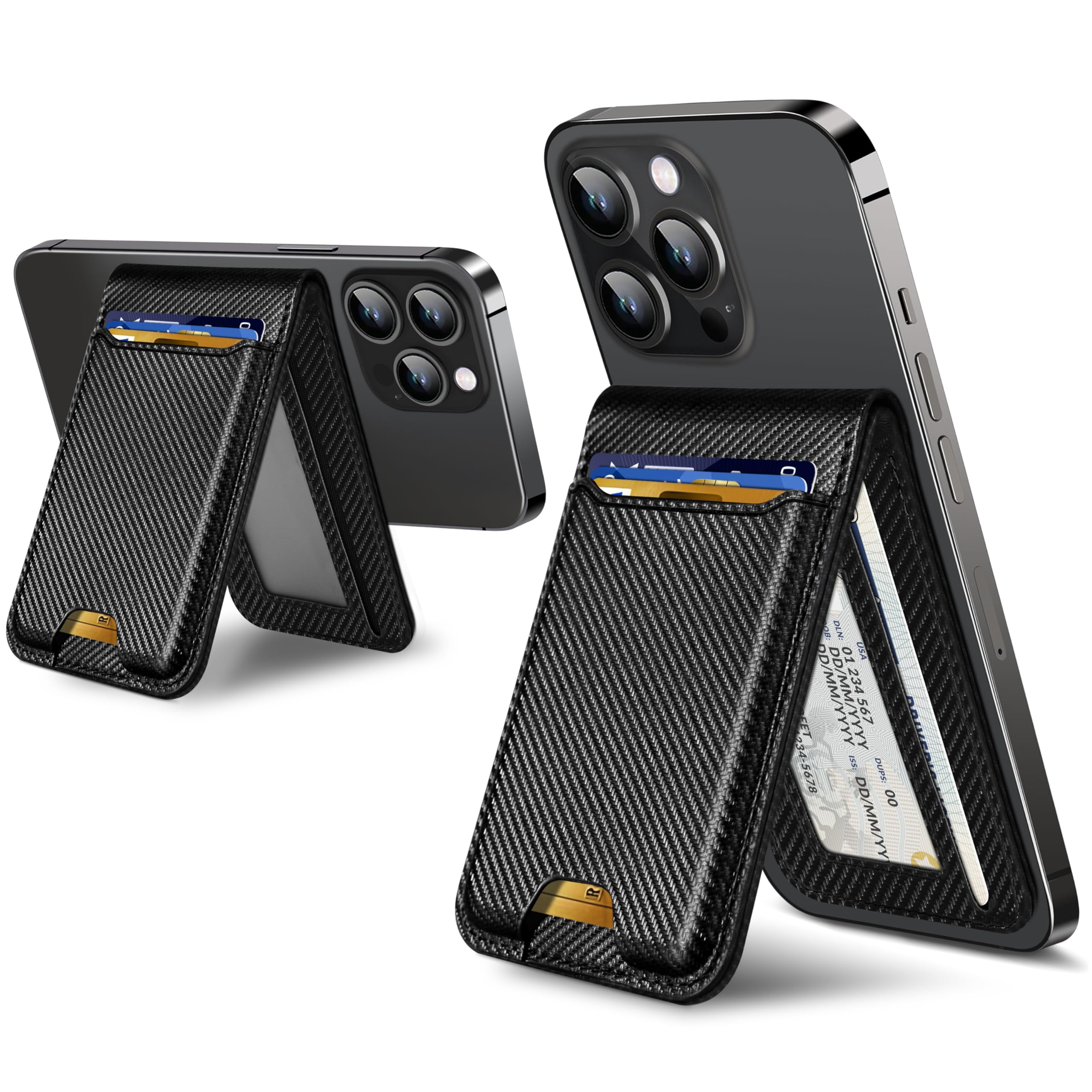 ExtreLife for Magsafe Wallet Stand, Strongest Magnetic Wallet for iPhone 16/15/14/13/12 Series, Adjustable Stand, ID Window, 6 Cards Holder, Vegan Leather, RFID Blocking, Black Carbon Fiber-image-31