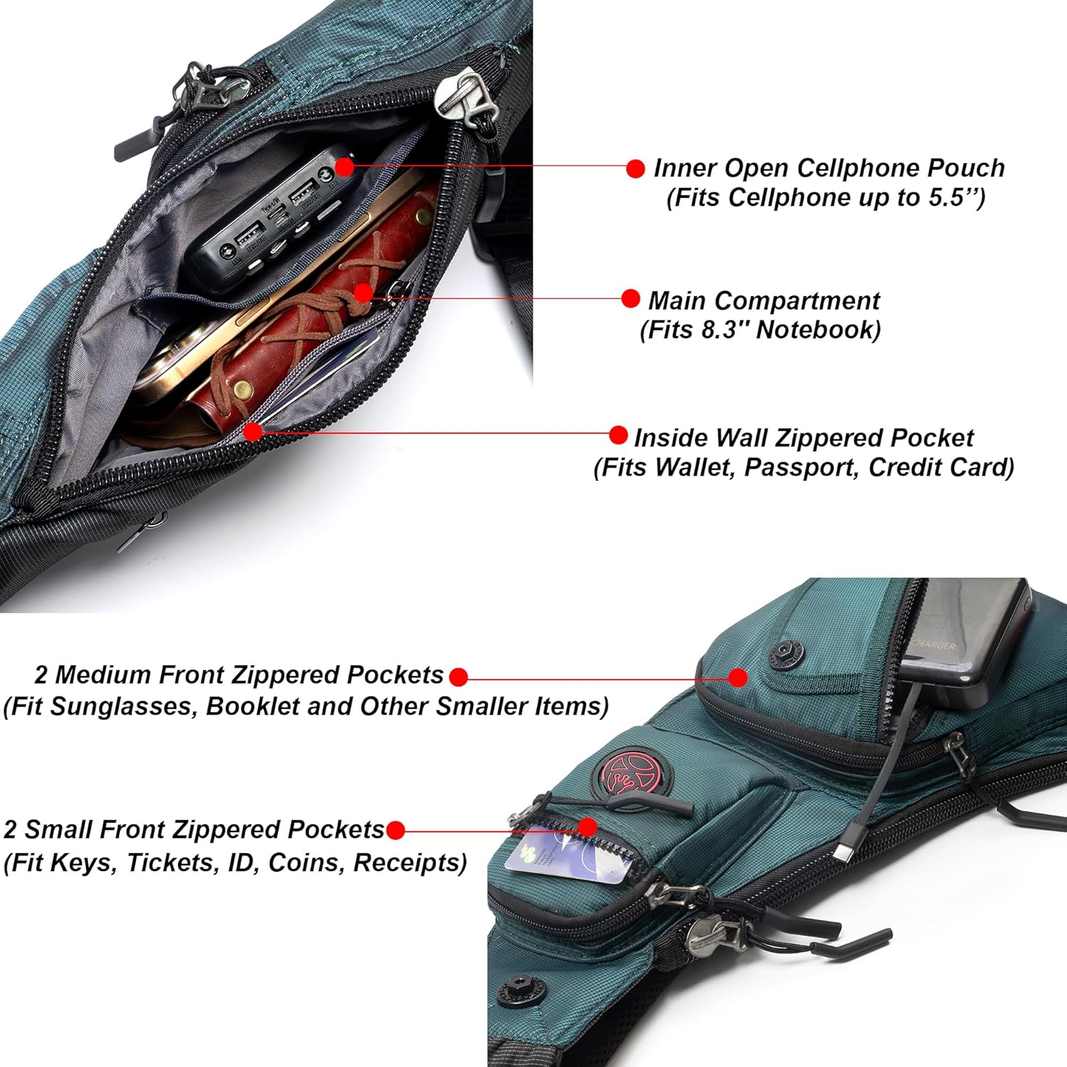 NICGID Sling Bag Chest Shoulder Backpack Crossbody Bags Casual Daypack for Men Women (Dark green-2620N) - Image 4