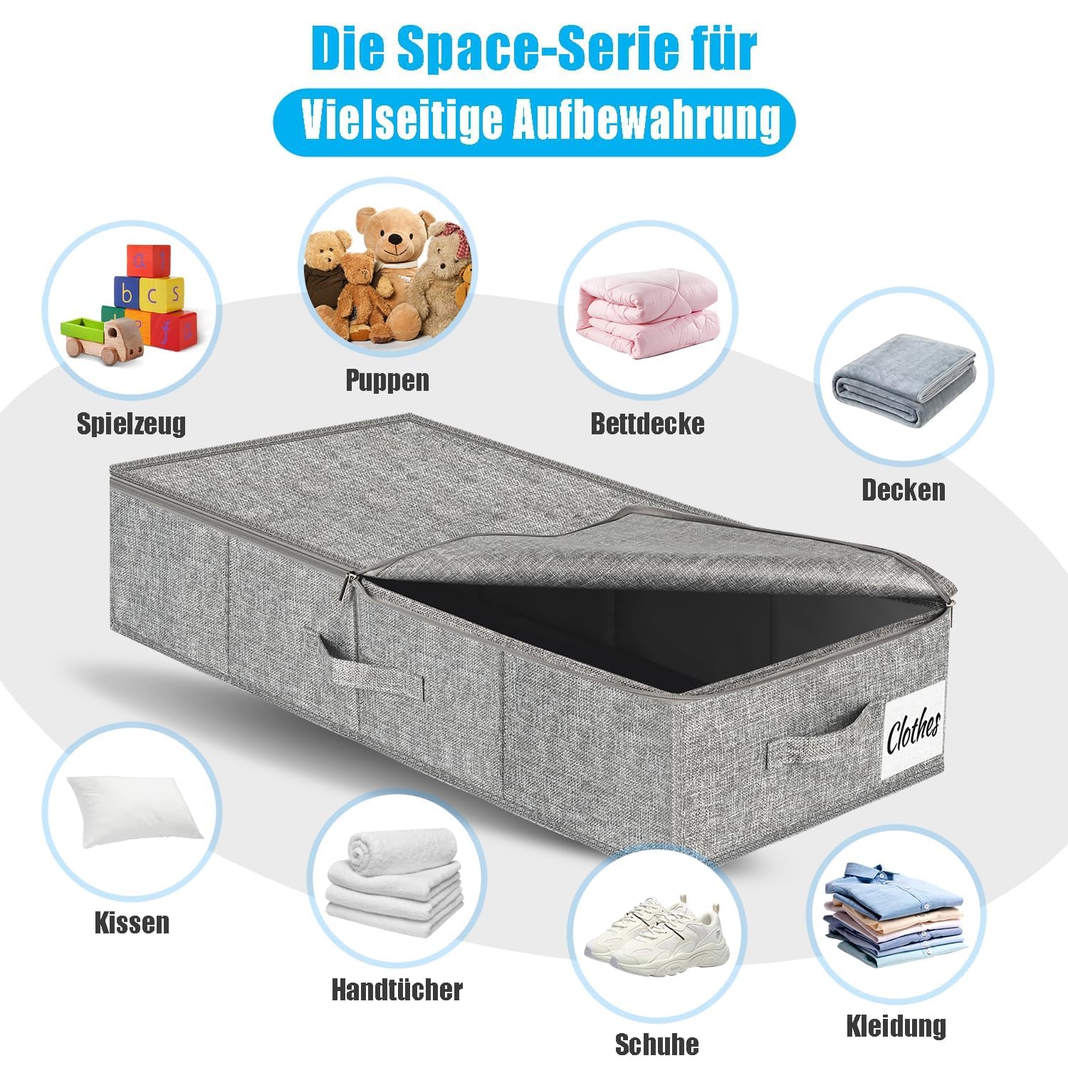 Kukikan Set di 2 contenitori sotto il letto – piatti a basso profilo pieghevole Underbed Clothes Storage Organizer W/Ultra Thick Fabric and Sturdy Bottom/Sides, Dual Zipper Storage Box for Dorm and