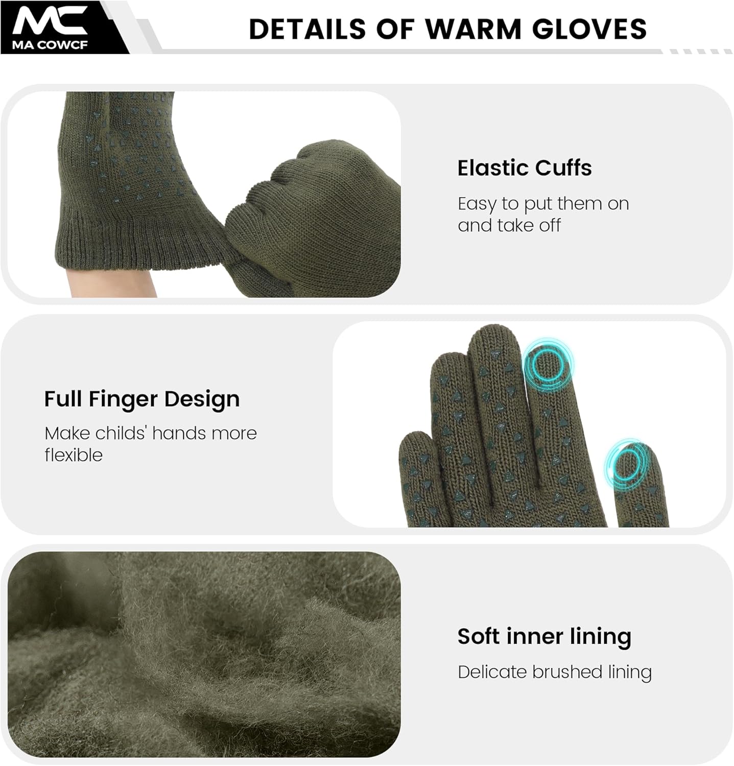 3 Pairs Kids Winter Gloves Warm Knit Gloves for 3-9 Years Touchscreen Design Toddler Warm Gloves for Cold Weather - Image 4