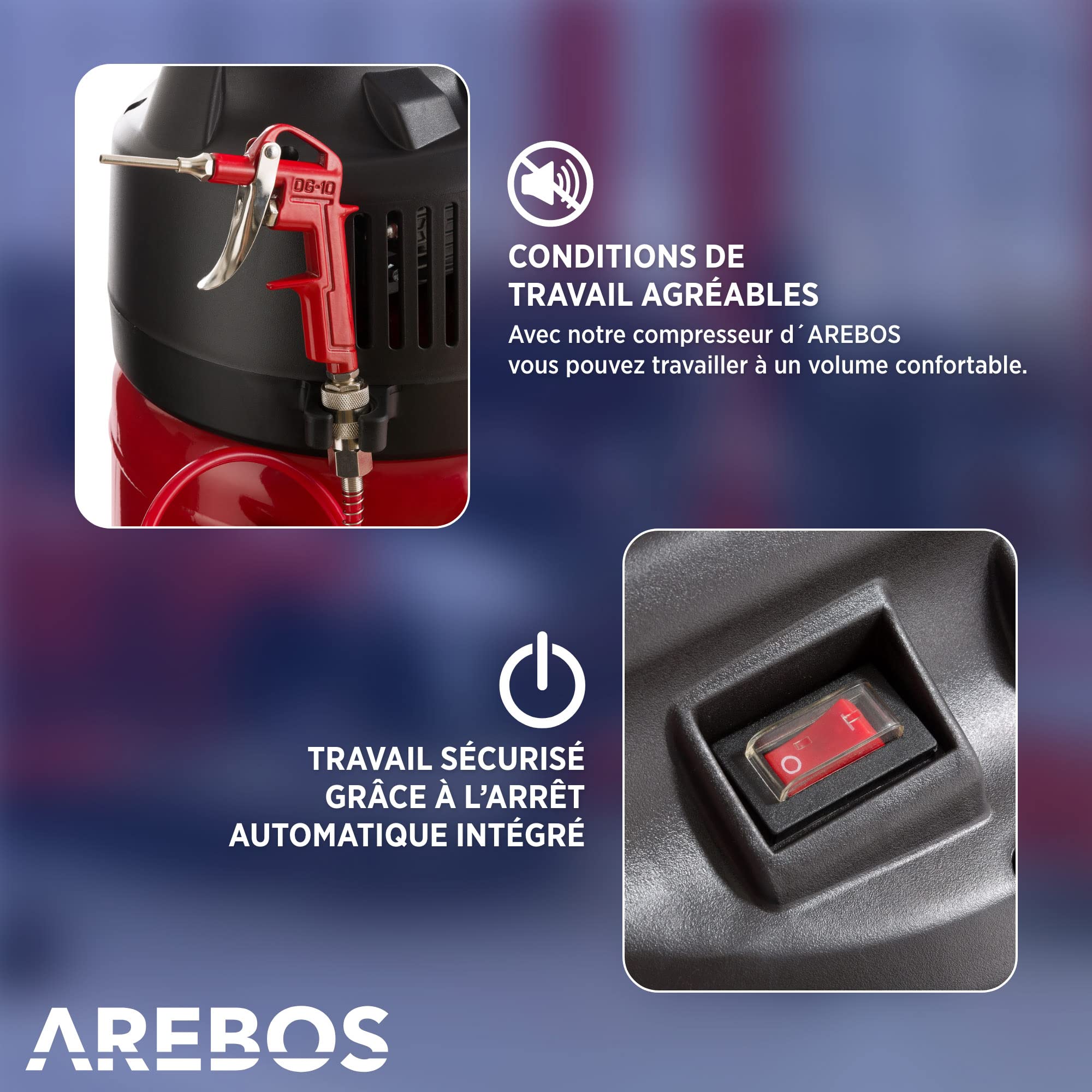 Arebos Compresseur d'air | avec kit d'accessoires 13 pièces | mobil | Sans huile | Arrêt automatique | Capacité : 50 litres