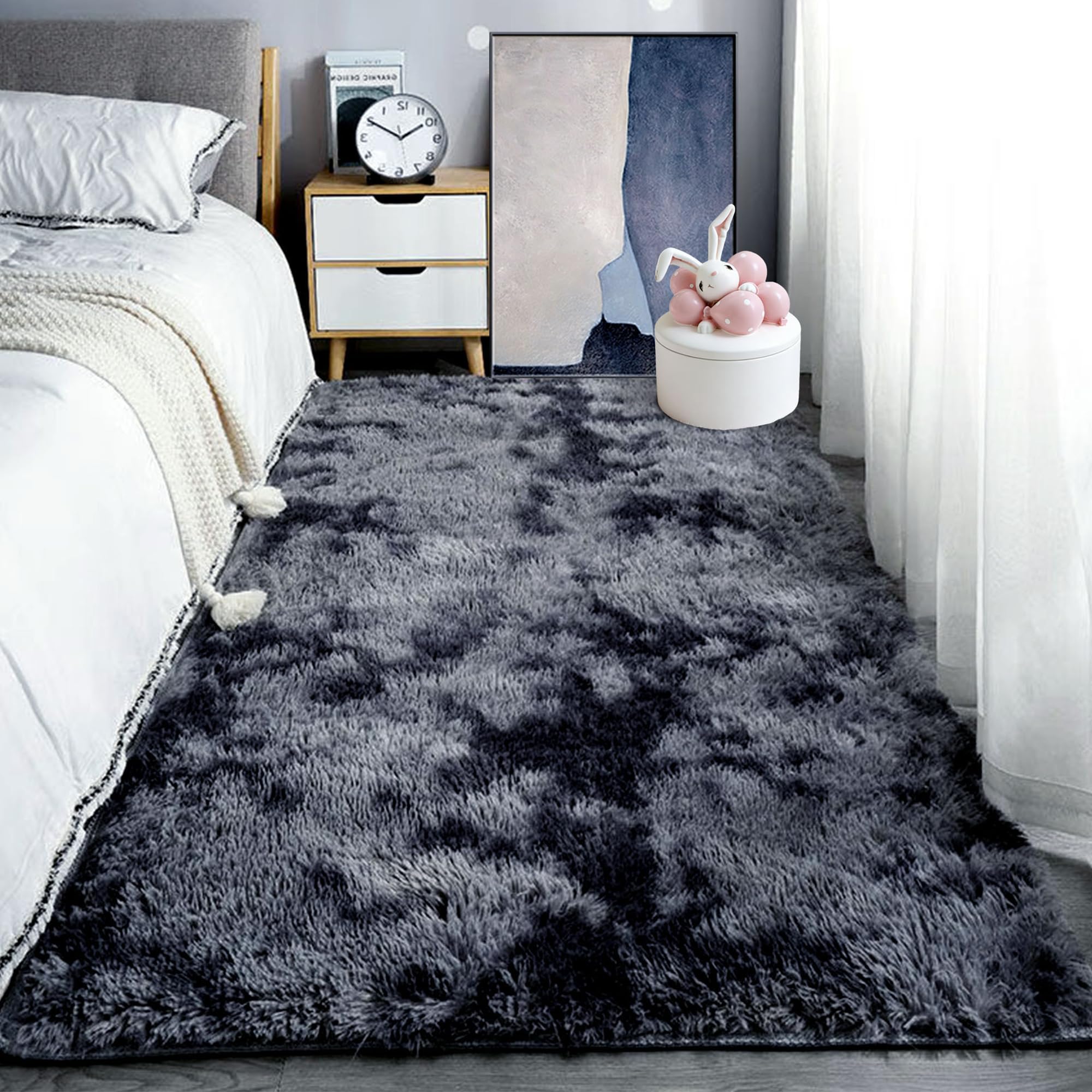 Tapis de salon à poils longs anti-glisse pour isoler un sol froid