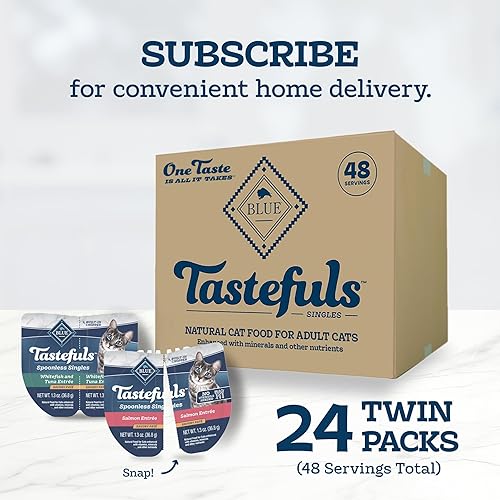 Miniatura 11 de Blue Buffalo Tastefuls - Paquete variado de platos individuales sin cuchara, paté de comida húmeda para gatos, 2.6 onzas, bandejas de paquete doble,