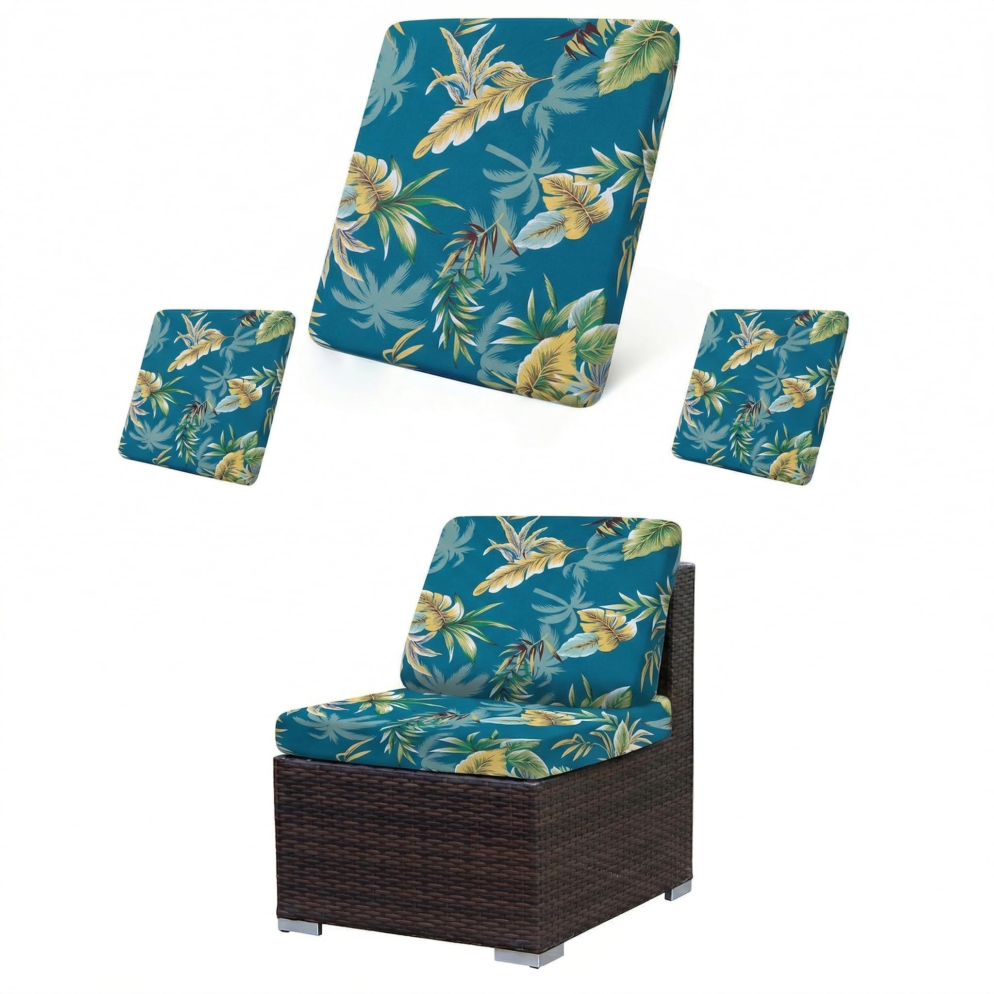 LiveGo Kissenbezüge für Outdoor-Terrassenkissen, waschbare Ersatz-Schonbezüge für Sofa- und Couchkissen, weich und langlebig, Sitzschoner für Terrassenmöbel (6, grüne Blätter A)