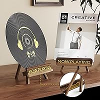 Vista 3 de NiHome Now Playing - Soporte para discos de vinilo de madera retro, elegante soporte de exhibición de vinilo para decoración del hogar, organizador