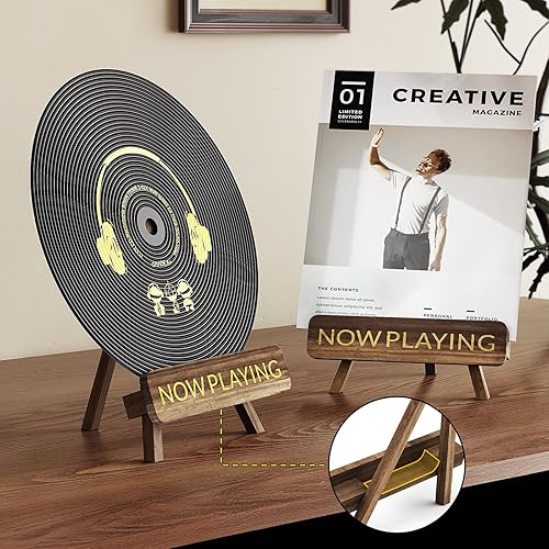 Miniatura 3 de NiHome Now Playing - Soporte para discos de vinilo de madera retro, elegante soporte de exhibición de vinilo para decoración del hogar, organizador