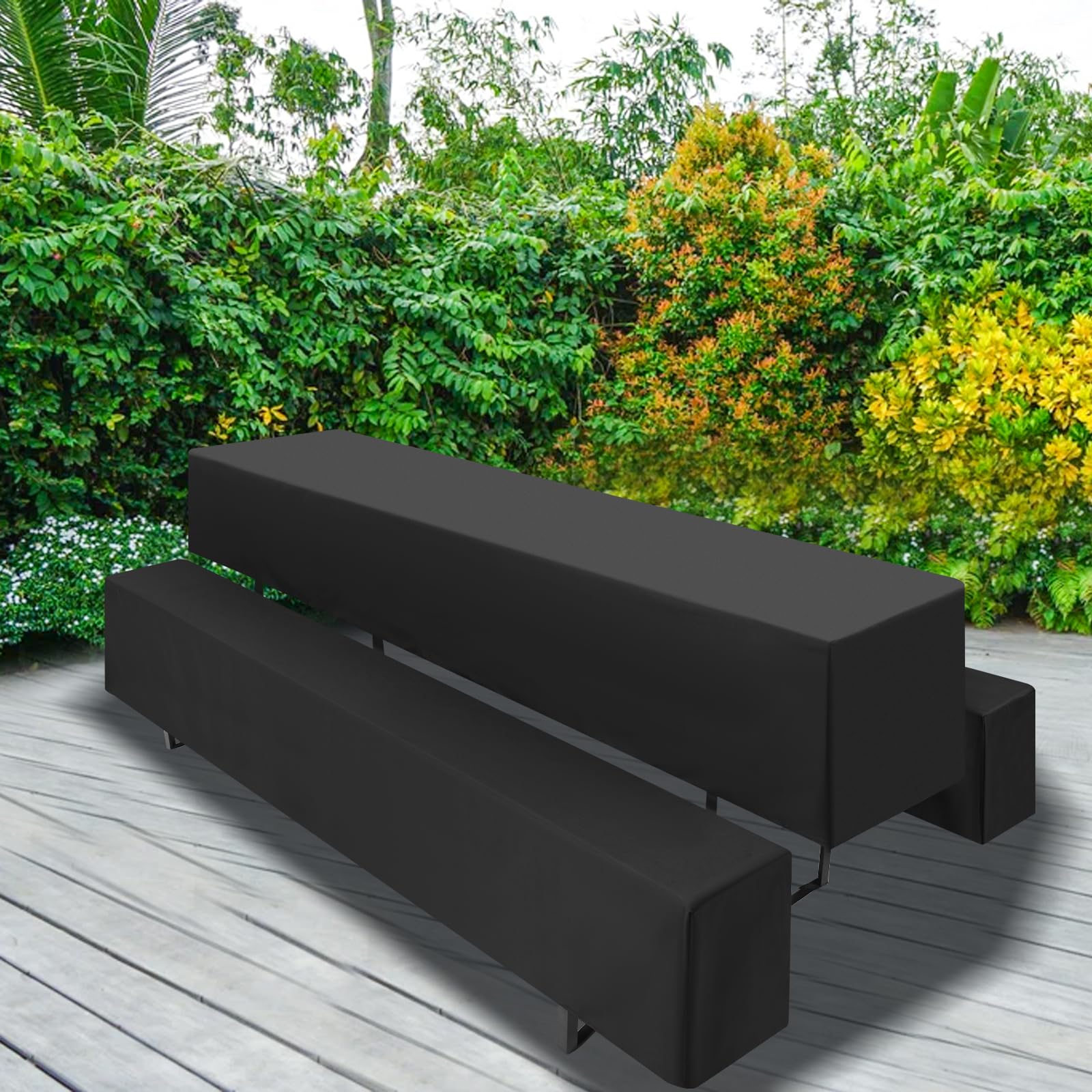 YMHPRIDE 2er-Set Biertischhussen, Schwarz Bierbankhusse und Tischdecken, 50 cm Tischbreite, Bierzeltgarnituren 220 x 50 x 35 cm für Gartenbankett-Gartenmöbel