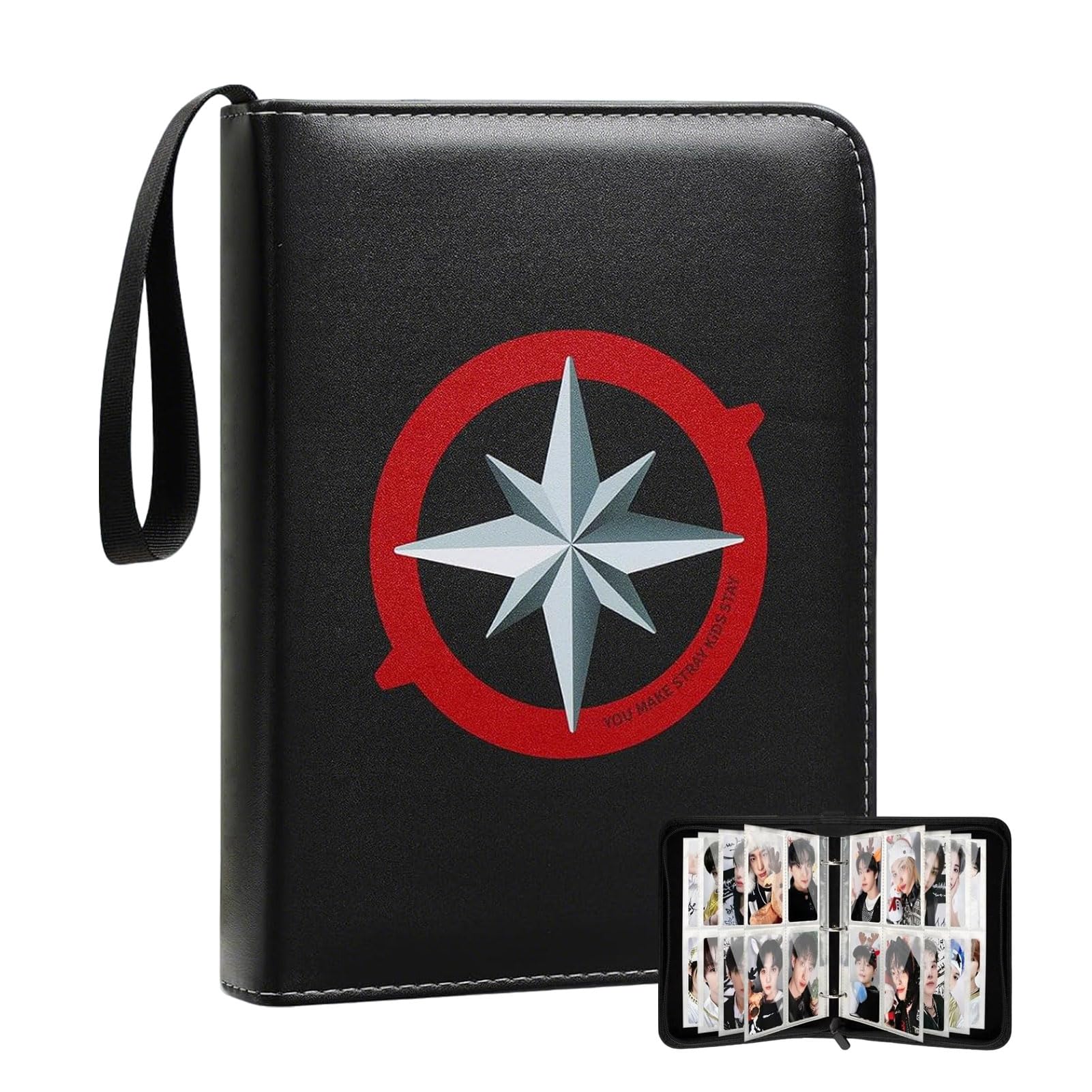 Álbum de fotos SKZ de 400 bolsillos regalo de merchandising de STRAY KIDS para STAY, Álbum de cuero impermeable para tarjetas coleccionables con pulsera portátil, Portatarjetas para fans de SKZ