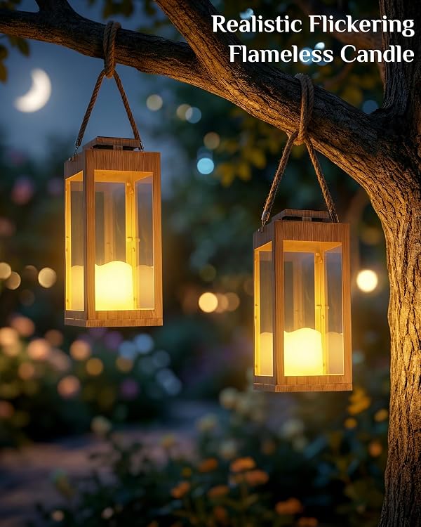 Solar Lanterns Outdoor Waterproof, 2-Pack 13.2" Led Flickering Flameless Candle Lantern, Metal Lanterns Decorative, Hanging Solar Lantern for Garden, Patio, Front Porch,Wedding Decor, Table by HERJIATK - Image 5