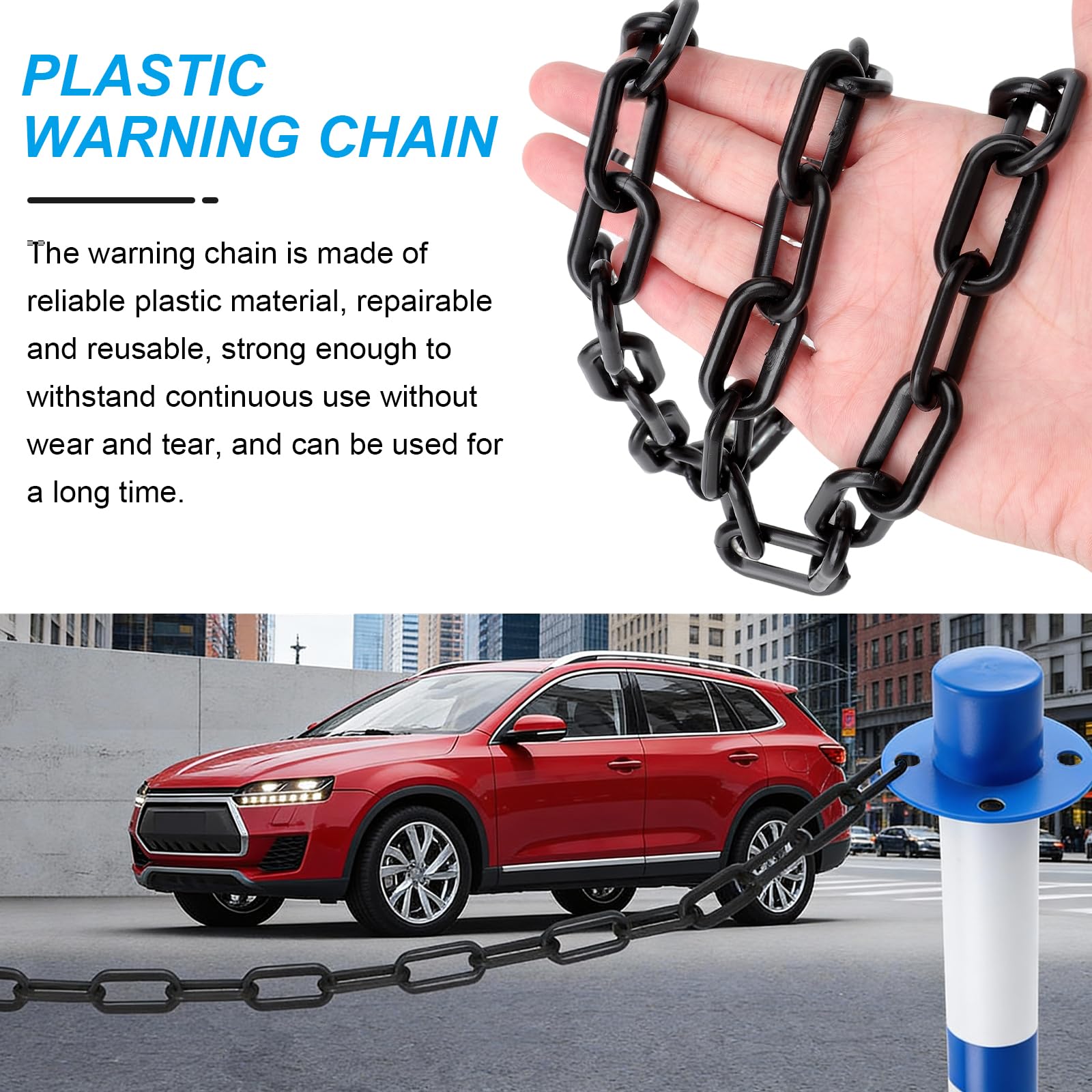 2 Meter Absperrkette Kunststoffkette mit 5 S Haken, 6mm Absperrketten, Sicherheitskette Warnkette, für Personenkontrolle, Warteschlangen, Warnsicherheit Parkplatz, Absperrung Von Flächen