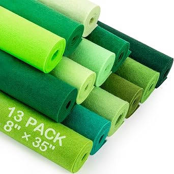 13 Pcs 8"x35" Large Stiff Felt Fabric Sheets, 1.2mm Thick Nonwoven Felt for DIY Crafts, Patchwork, Sewing & Home Decoration Projects Green Themed Colorful Series