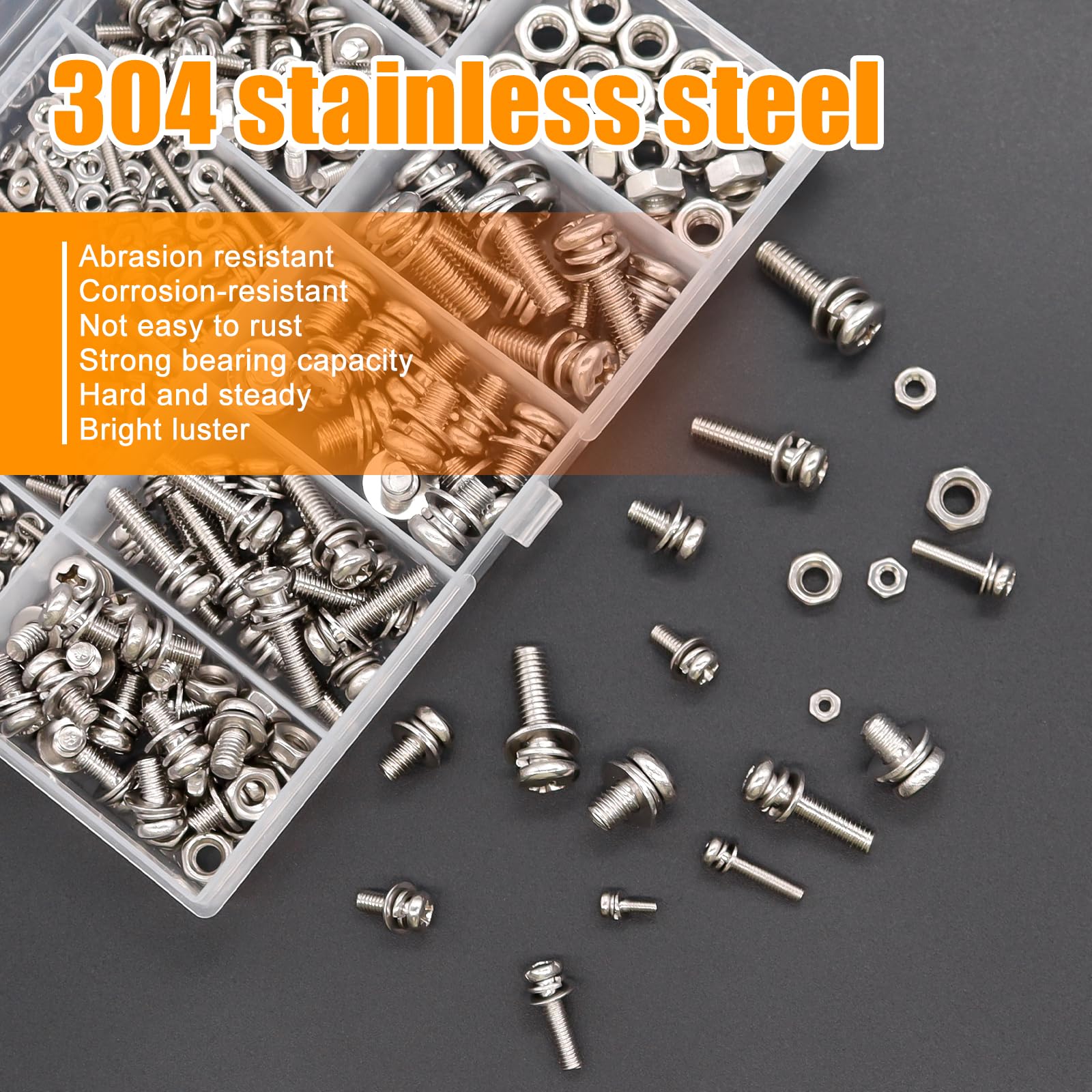 Stainless Steel Nut & Bolt Assortment Kit - 500 Pcs -3 Stainless Steel Nut & Bolt Assortment Kit - 500 Pcs -3