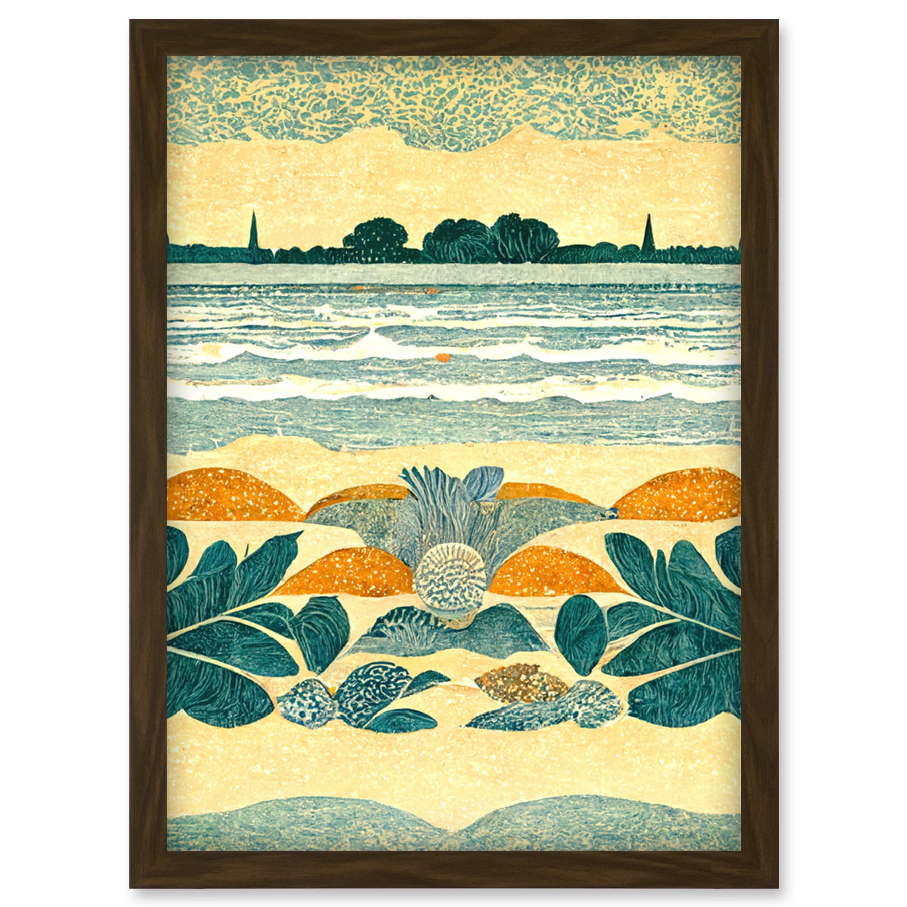 Doppelganger33 LTD Seaweed Sunshine And Seashells Beach Scene Seascape Artwork Framed Wall Art Print A4