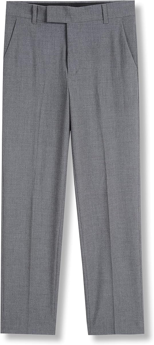 Calvin Klein Pantalón de vestir bielástico con frente plano para niños, ajuste de pierna recta, trabillas para cinturón y bolsillos delanteros