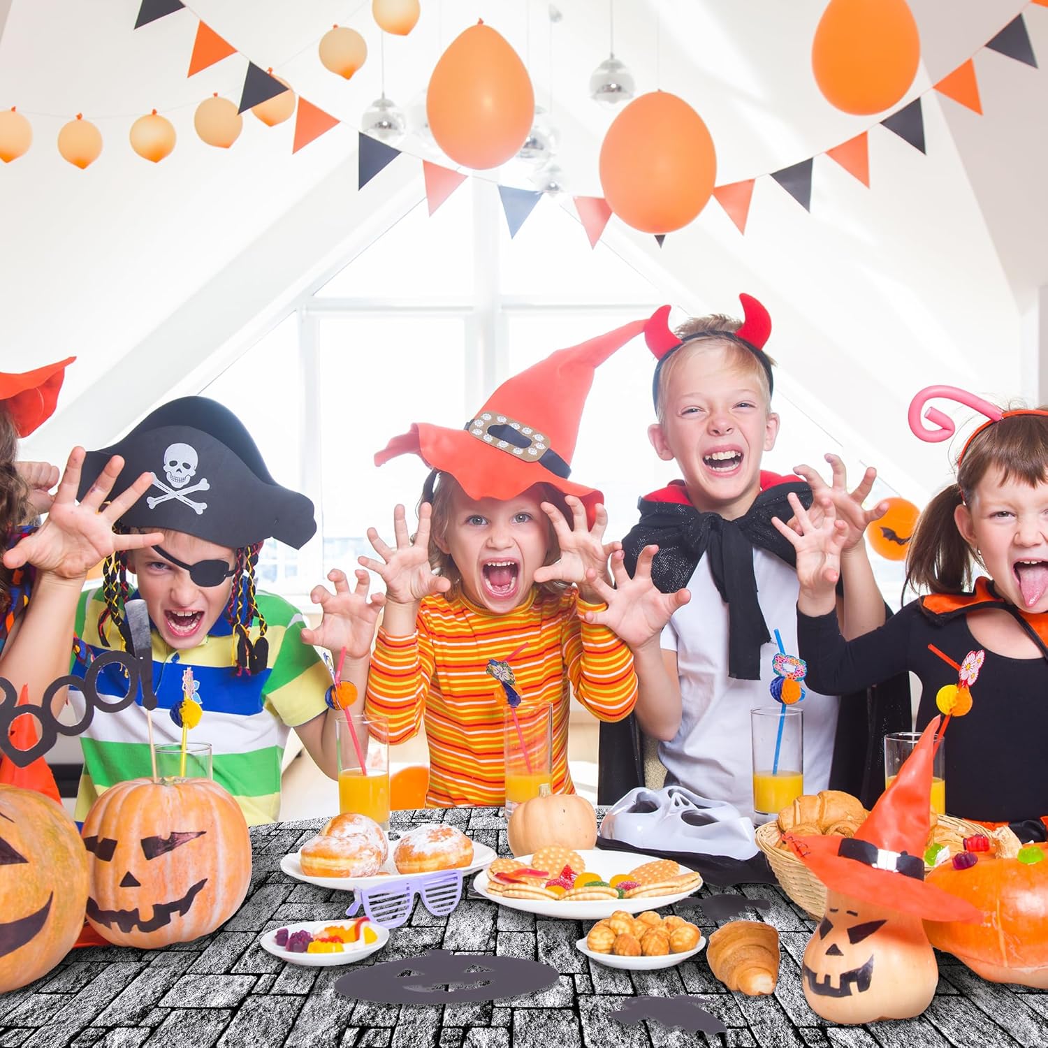 Aneco 120 Ft x 54 Inch Halloween Stone Wall Tablecloth Roll with Cutter Box Disposable Brick Stone Plastic Table Cover Medieval Brick Wall Backdrops for Castle Knight Theme Parties and Birthdays