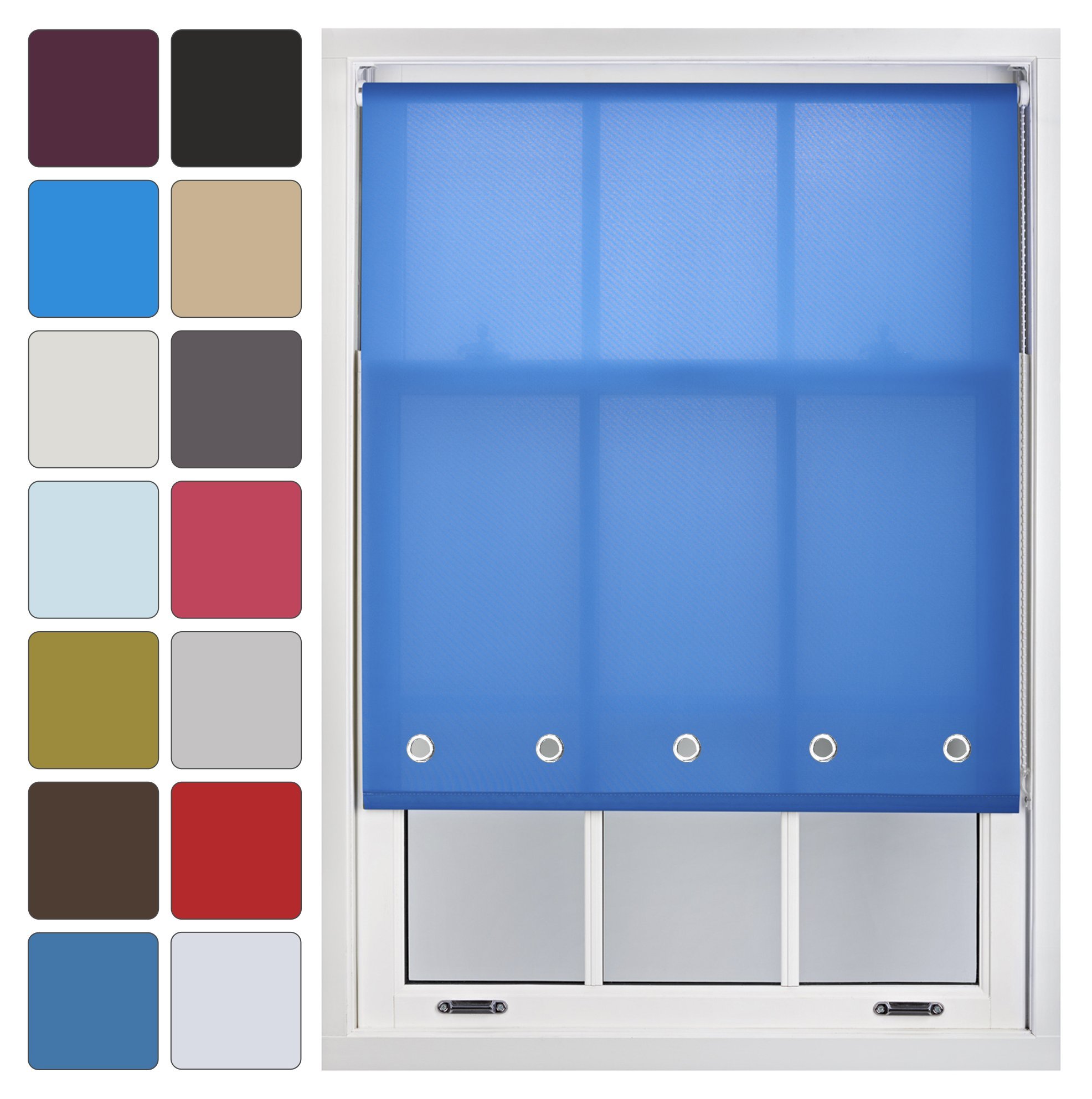 FURNISHED Daylight Roller Blind with Eyelets Made to Measure, Blue, Up to 120W x 165H cm