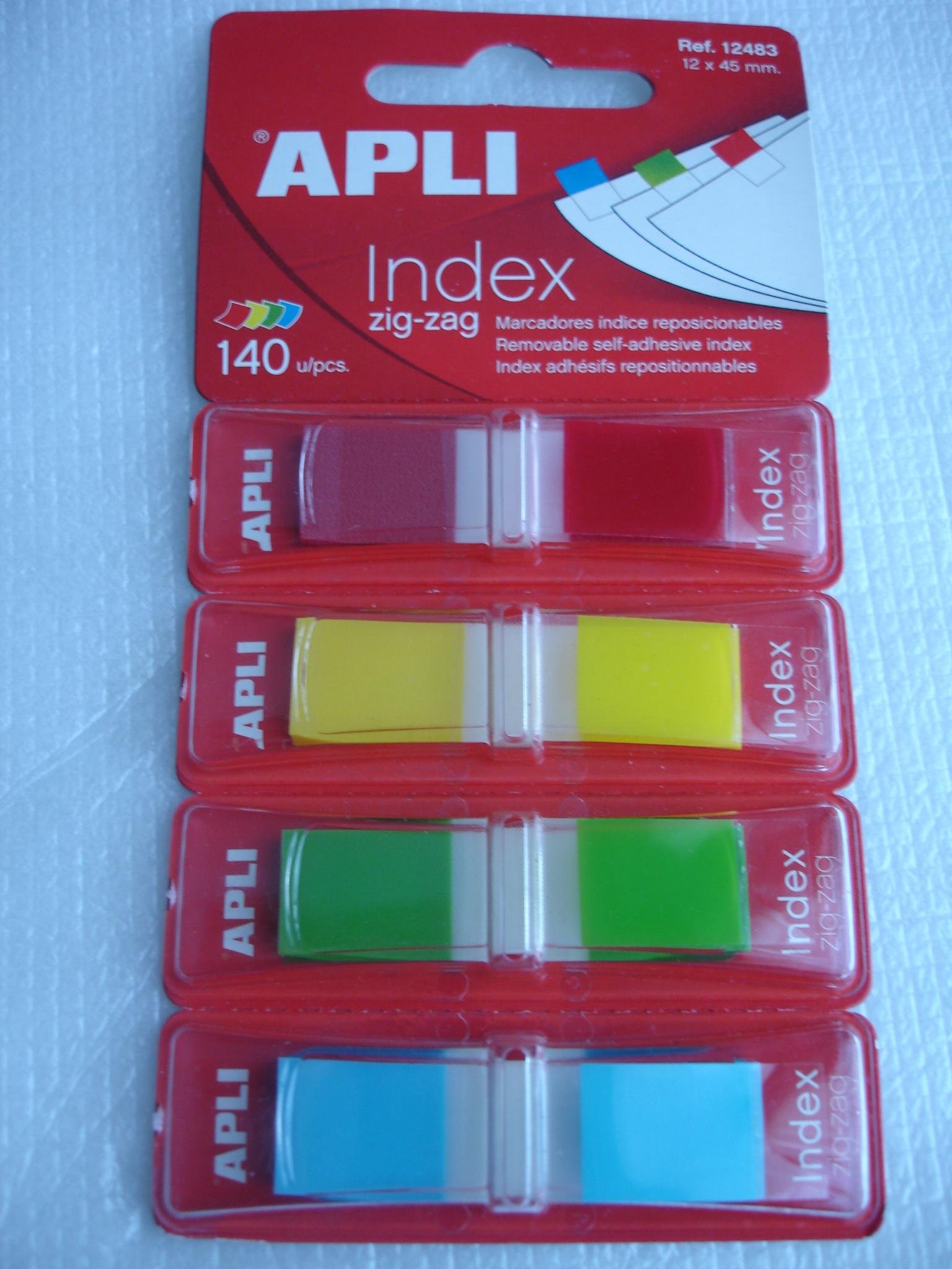 APLI 12483 - Índices adhesivos zig-zag (45 x 12 mm), film ZigZag colores surtidos
