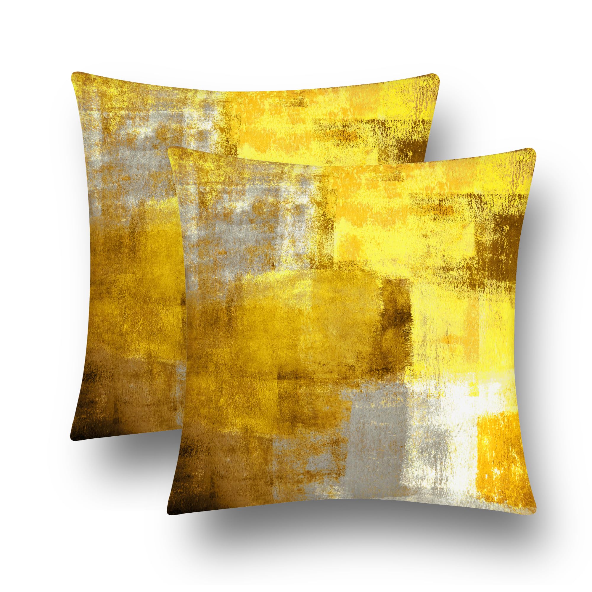 chiinvent Yellow Grey Velvet Abstract Pillow Covers Set of 2 Modern Accent Gray Throw Pillow Cover Soft Elegant Decorative Couch Cushion Cover for Bed Living Room Outdoor Sofa Pillowcases 18x18 Inches โ image 1