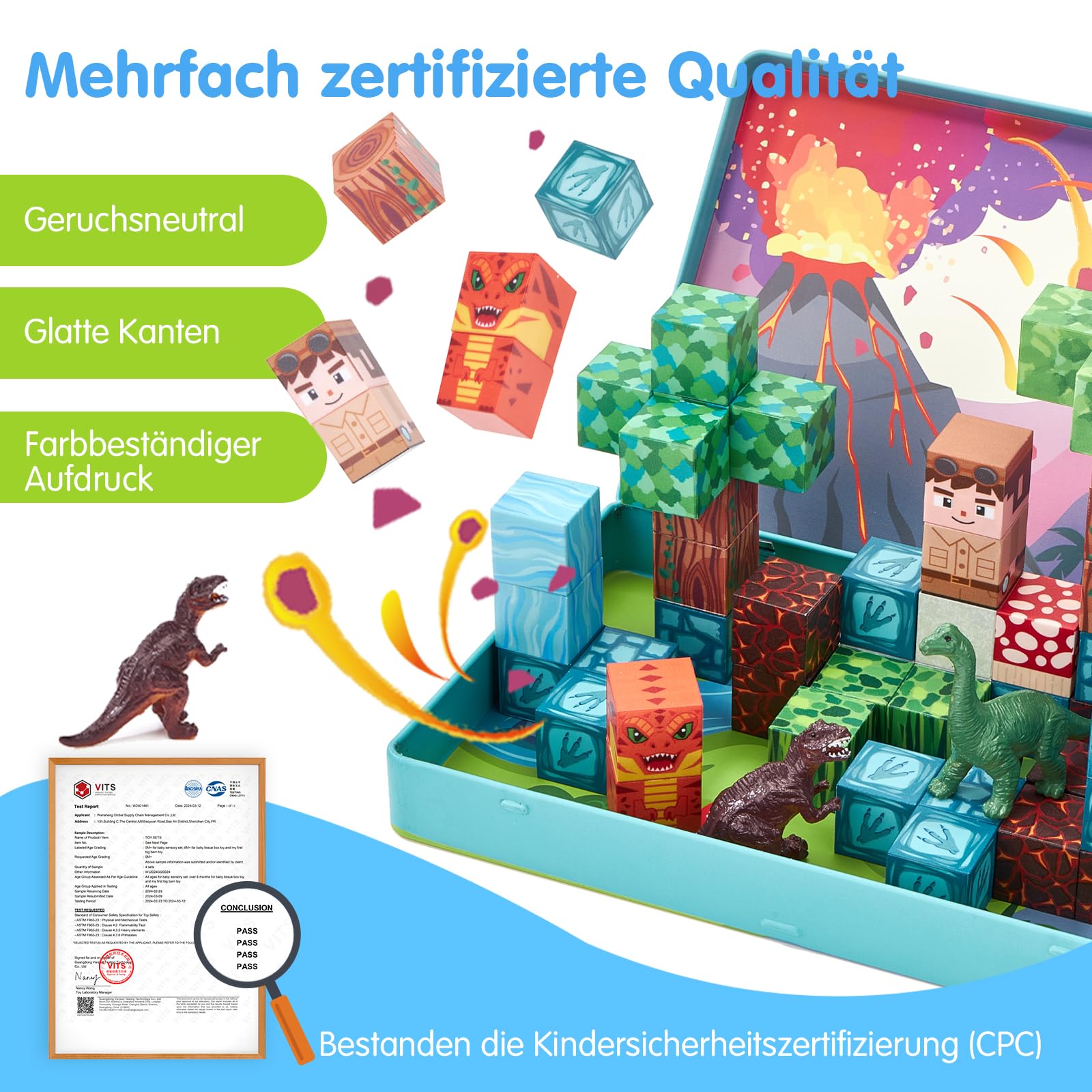 hahaland Mini Magnetische Bausteine ab 3 Jahre, A5 Reiseset mit 48 Magnetic Building Blocks & 2 Dino-Figuren, STEM Montessori Spielzeug ab 3-5 für Auto Unterwegs, Magnetbausteine ab 3 Jahre Geschenke