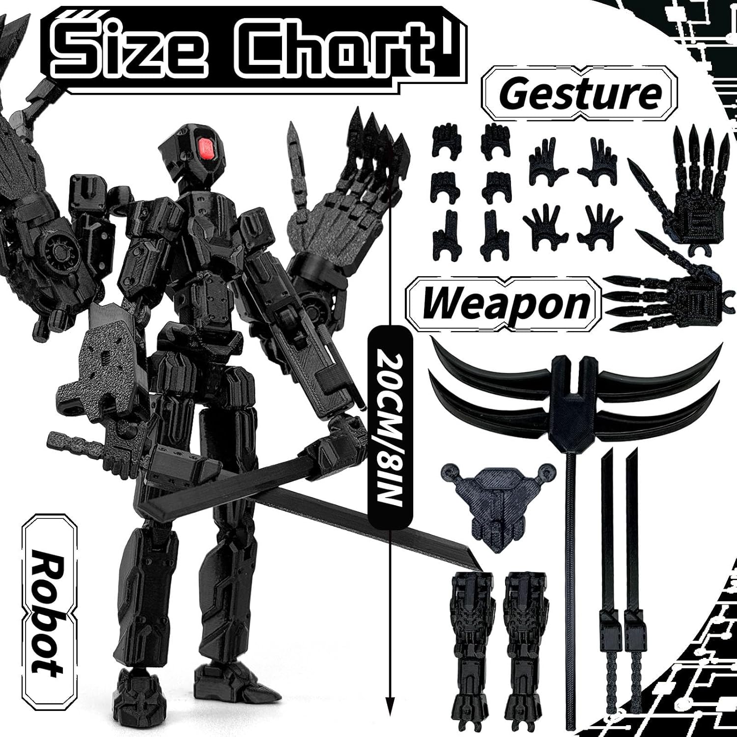8Inch T13 Assembly Completed Action Figure,3D Printed Multi-Jointed Movable Toy Nova 13 Action Figures Desktop Decorations for Game Lovers Toy (Black) - Image 5