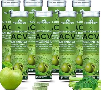 Nutrasium ACV Moringa Metabolism Plus | For Supports Weight Loss, Control Cravings, Convert Fat Into Energy, Boost Energy & Immunity 120 Tablets | Pack of 8X15