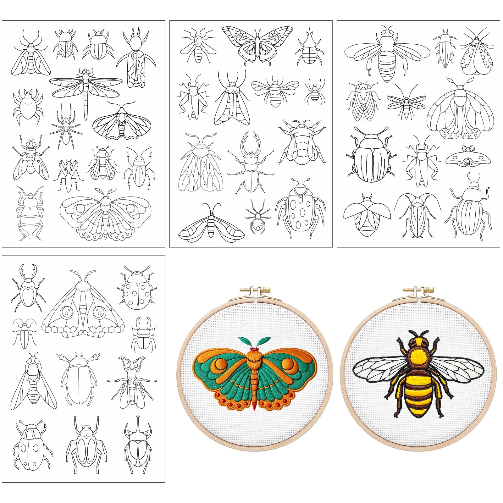 Rngmsi Water Soluble Embroidery Patterns - 4 Pcs Insect Theme Stick and Stitch Embroidery Paper Wash Away Butterfly Dragonfly Moth Design Water Soluble Stabilizer Transfer Paper for Hand Sewing