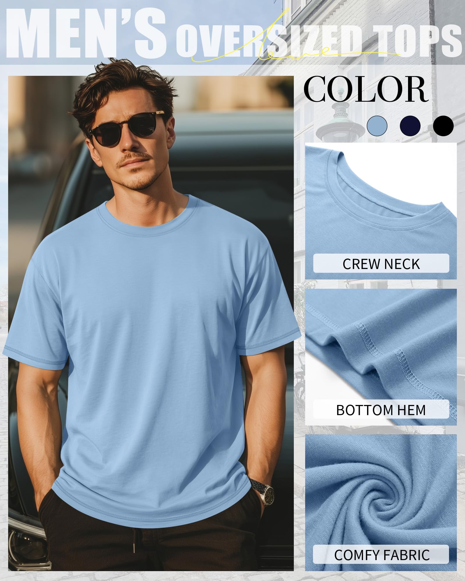 Neer Paquete de 3 Camisetas para Hombre de Tallas Grandes (L-7XL) Manga Corta Cuello Redondo Camisetas básicas de Verano