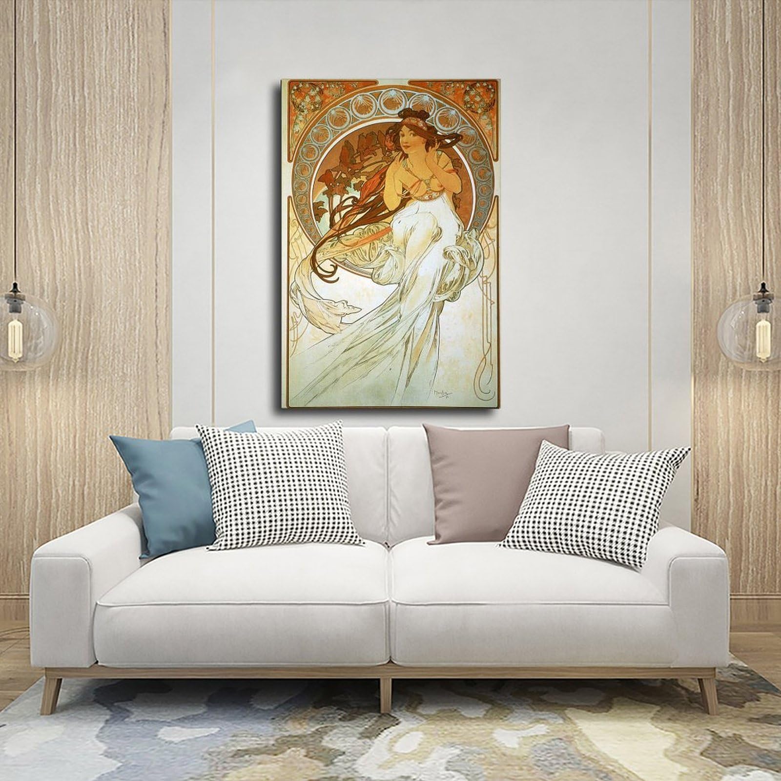 Poster musicale con illustrazioni famose di Alphonse Mucha per l'estetica della stanza, poster artistico da parete su tela e cornice da 61 x 91,4 cm