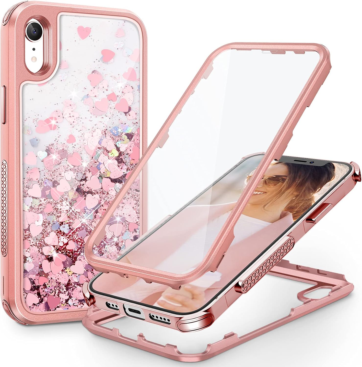 Caka Glitter Case for iPhone XR Case for Women Girls Full Body Bling Liquid Sparkle Fashion Flowing Quicksand Bumper Protective Case for iPhone XR (6.1 inches, 2018) (Clear Rose Gold)
