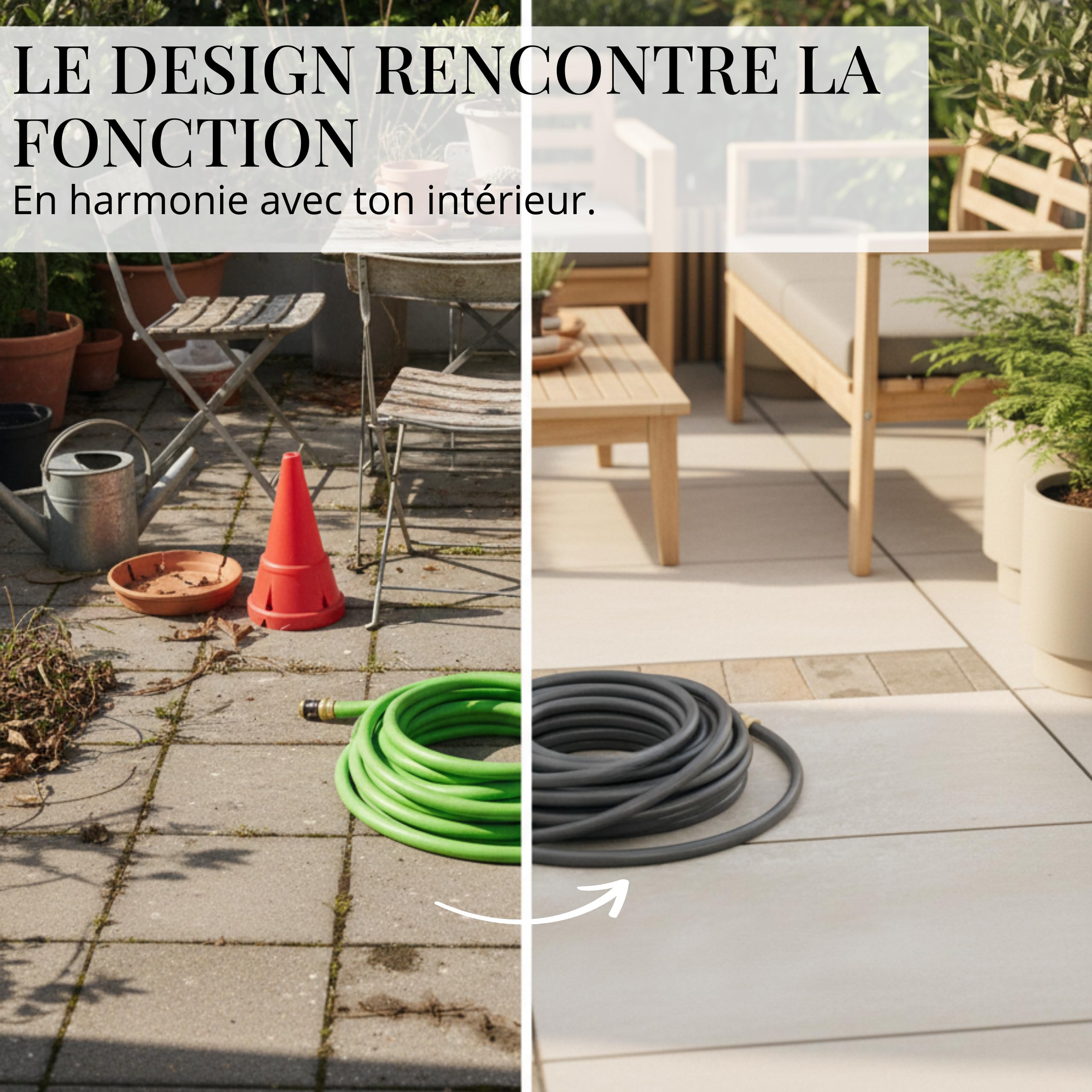 LIVLIG Tuyau d'Arrosage 50m Design – Tuyau Arrosage Flexible, 60% Recyclé, UV Résistant, Anti-Torsion, 1/2 Pouce, Anthracite