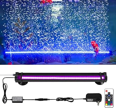 Bubble Fish Tank LightIp68 أضواء حوض السمك المقاومة للماء مع تعزيز الأكسجين لخزانات المياه المالحة والمياه العذبة مقاس 12-17 بوصة - مصابيح LED غاطسة مع جهاز تحكم عن بعد لمحبي النباتات المائية الأليفة