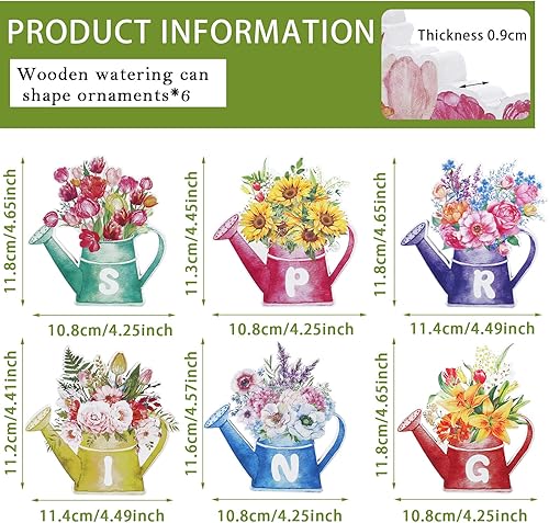 Miniatura 2 de 6 letreros de madera de resorte decoración de mesa de primavera regadera y flores letreros de madera decoración rústica de primavera para el hogar